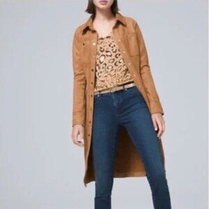 NEW White House Black Market Faux Suede Shirt Dress in Warm Tan